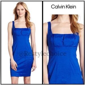 Calvin Klein tribal knee-length sheath royal blue Pin tucked Dress